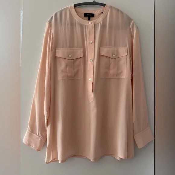 NEW Theory Damaris Pearl Pink Silk Blouse, Size Medium - Picture 7 of 7